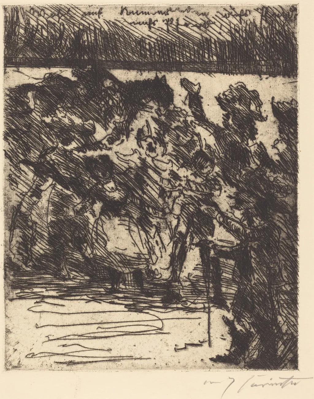 "Wohl auf, kameraden, aufs pferd, aufs pferd! Ins feld, in die freiheit gezogen!" ("Come On, Comrades, to Horse, to Horse! To Battle, Bound for Liberty!"), by Lovis Corinth, ink, 1923