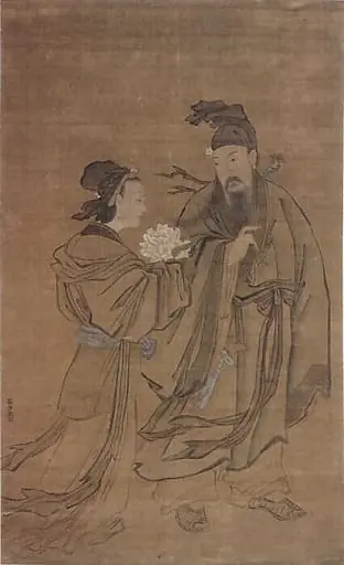 清   佚名   傳崔子忠   呂洞賓戯牡丹仙子   軸|Lȕ Dongbin and the Spirit of the Peony