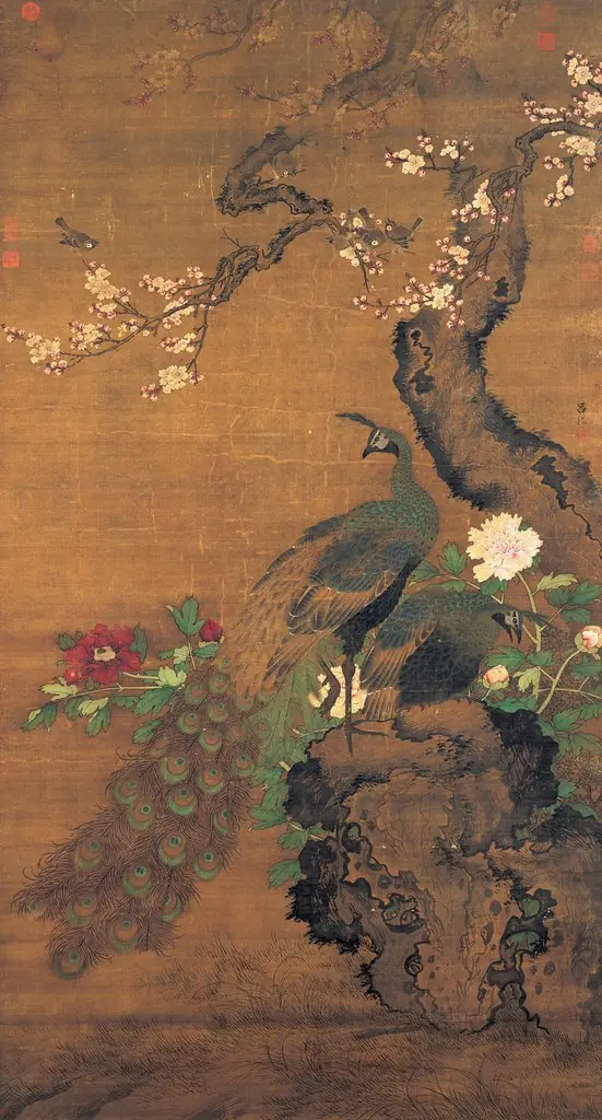 明呂紀杏花孔雀 軸, by Lü Ji