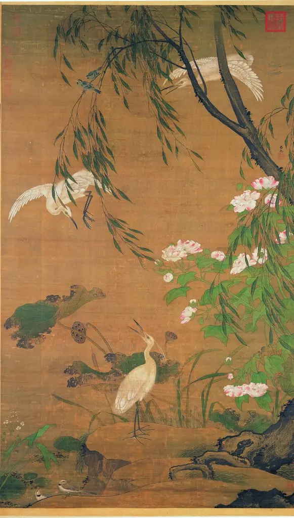 Egrets and Hibiscus in Autumn, by Lü Ji