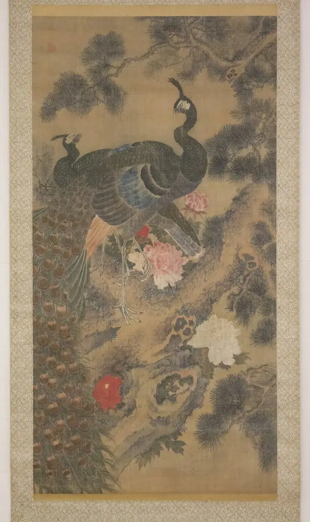 Peacocks, Pine Tree, and Peonies, by Lü Ji