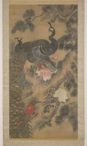 松牡丹孔雀図|Peacocks, Pine Tree, and Peonies, by Lü Ji