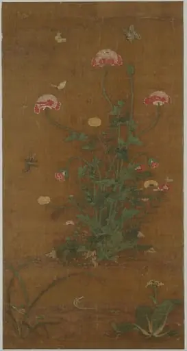 元/明  呂敬甫  花蝶圖  軸 	|Flowers