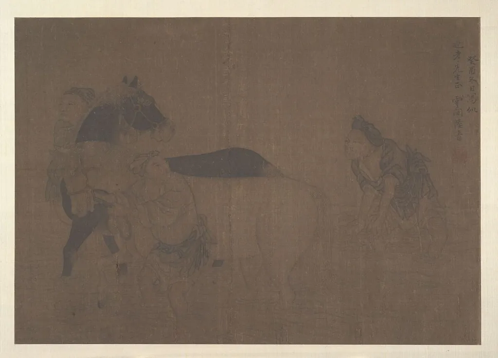 明/清 佚名 舊傳陸青 洗馬圖 冊頁|Washing a Horse, by Lu Qing, ink, 1639
