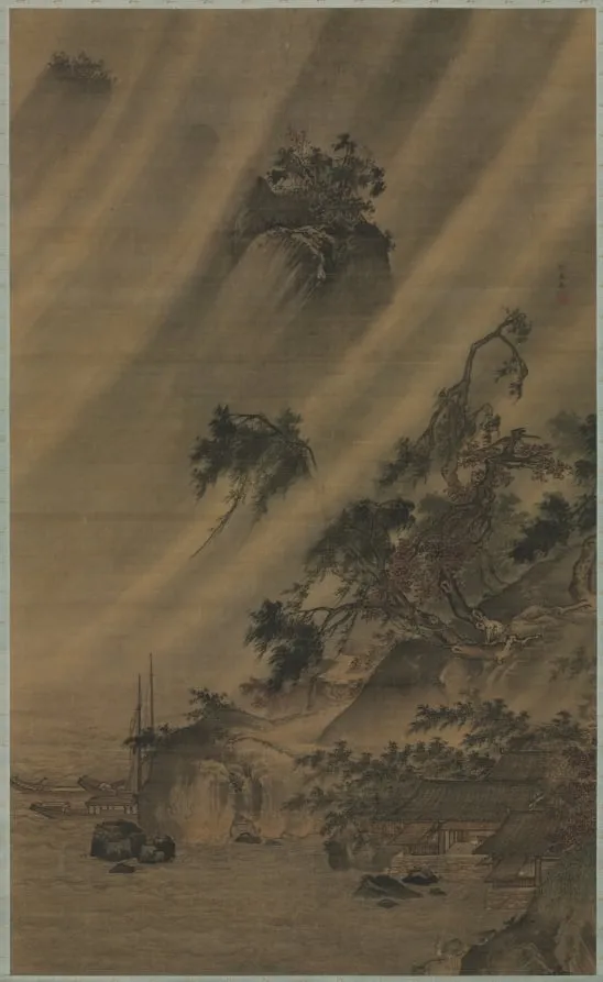 River Village in a Rainstorm, by Lü Wenying, unspecified, 1491