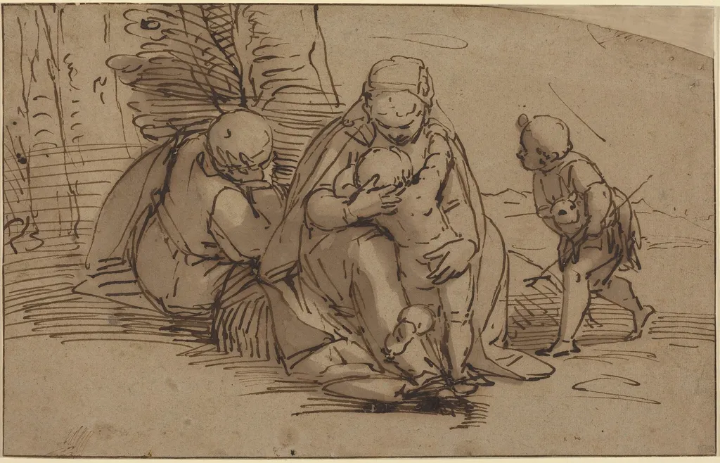 Holy Family with Infant Saint John, by Luca Cambiaso, ink, 1562