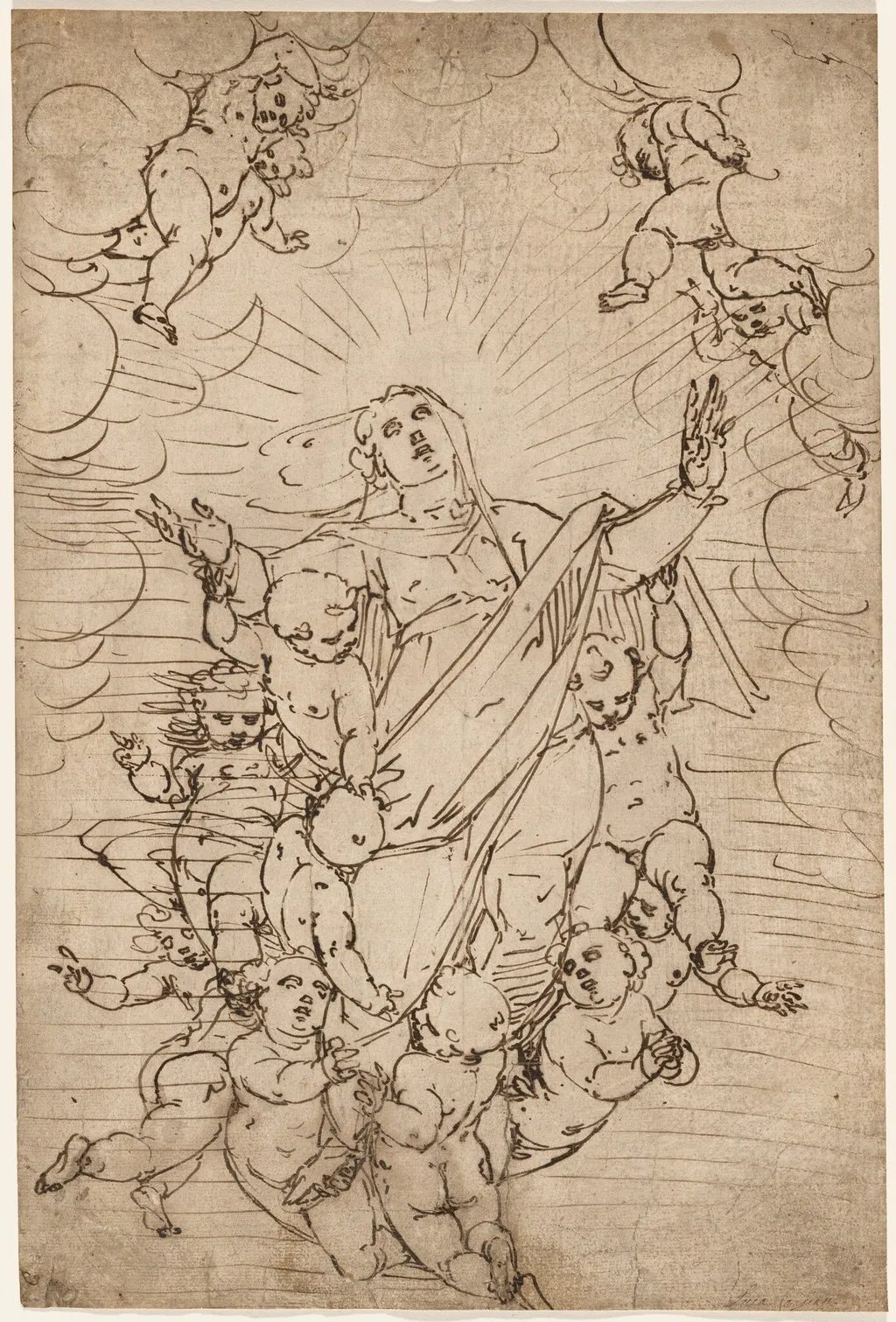 The Virgin in Glory, by Luca Cambiaso, ink, 1564