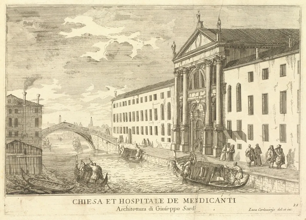 Chiesa et Hospitale de Mendicanti (plate 35), by Luca Carlevariis, ink, 1703