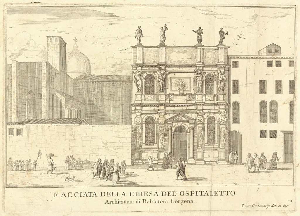 Facciata della Chiesa del'Ospitaletto (plate 33), by Luca Carlevariis, ink, 1703
