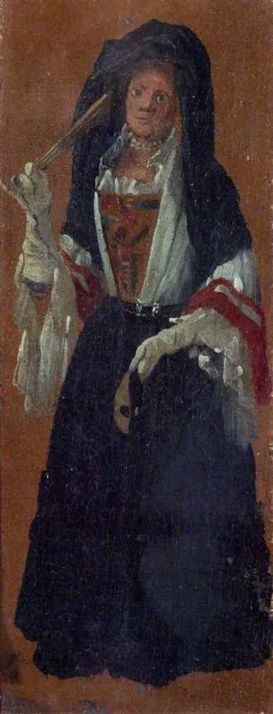 A Lady Holding a Fan and a Mask, by Luca Carlevarijs, oil, 1705