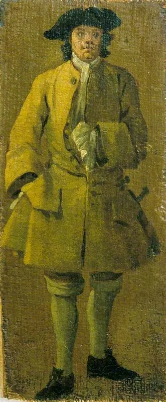 A Man Wearing a Yellow Coat, by Luca Carlevarijs, oil, 1705