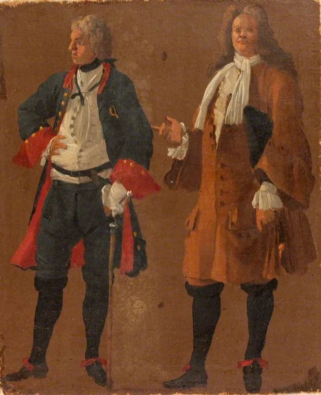 Studies of Two Gentlemen, by Luca Carlevarijs, oil, 1705