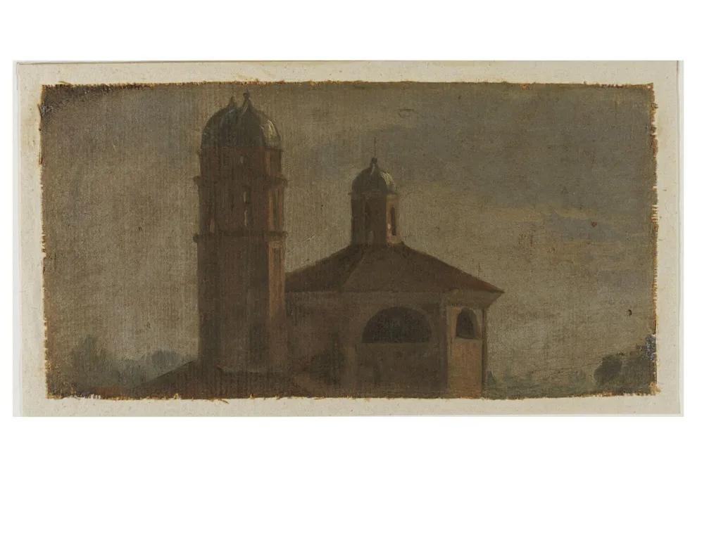 The Upper Section of a Church with a Hexagonal Dome and Two Towers, by Luca Carlevarijs, oil, 1700