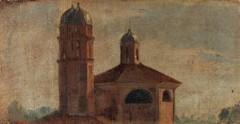 The Upper Section of a Church with a Hexagonal Dome and Two Towers, by Luca Carlevarijs