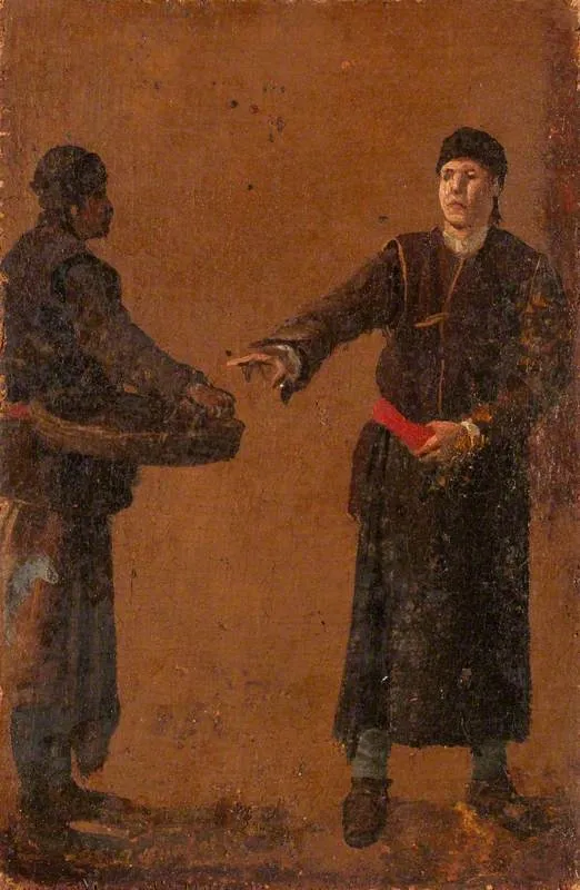 Two Studies of Men, by Luca Carlevarijs, oil, 1705