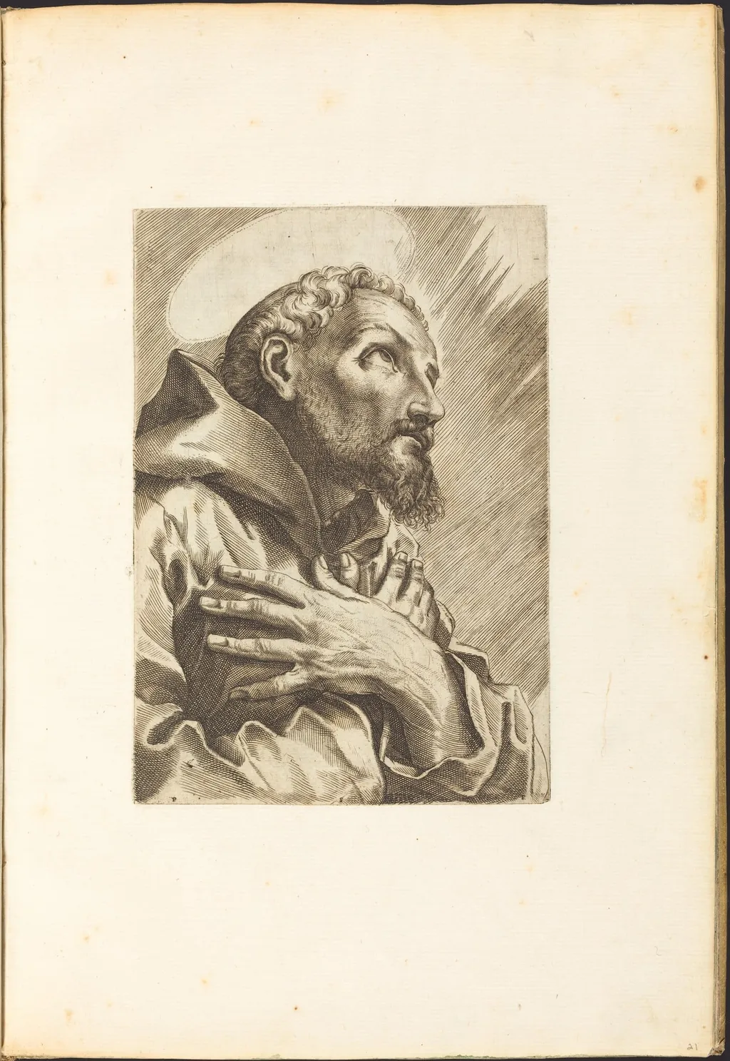 Saint Francis of Assisi, by Luca Ciamberlano, ink, 1615