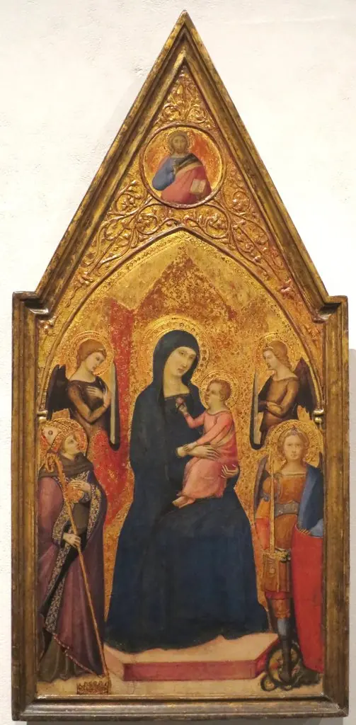 Virgin and Child with Sts. Louis of Toulouse and Michael, by Luca di Tommè