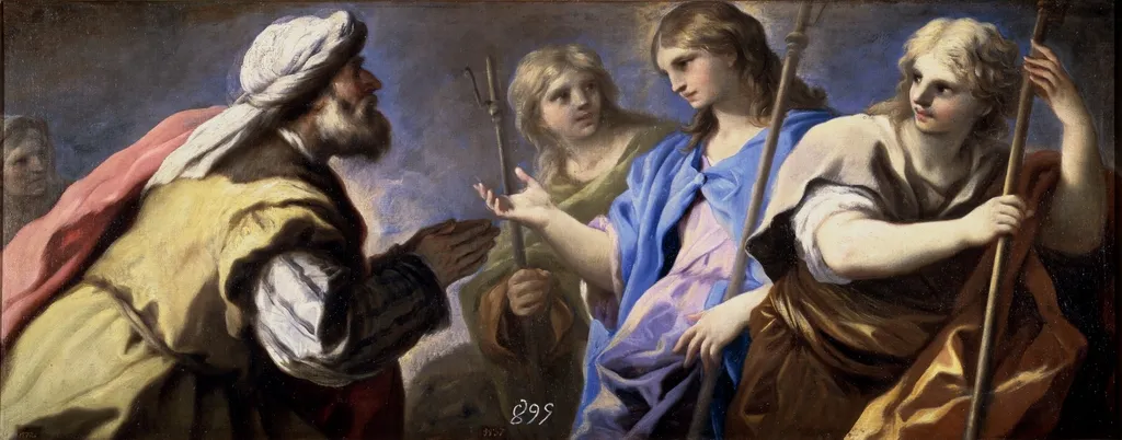 Abraham adorando a los tres ángeles, by Luca Giordano, oil, 1698