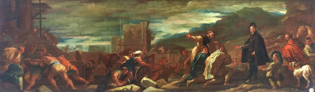 Felipe II, con sus arquitectos, inspecciona las obras de El Escorial, by Luca Giordano