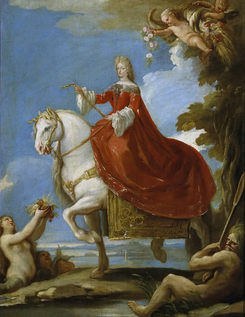 Maria Anna of Neuburg, Queen of Spain, on Horseback, by Luca Giordano