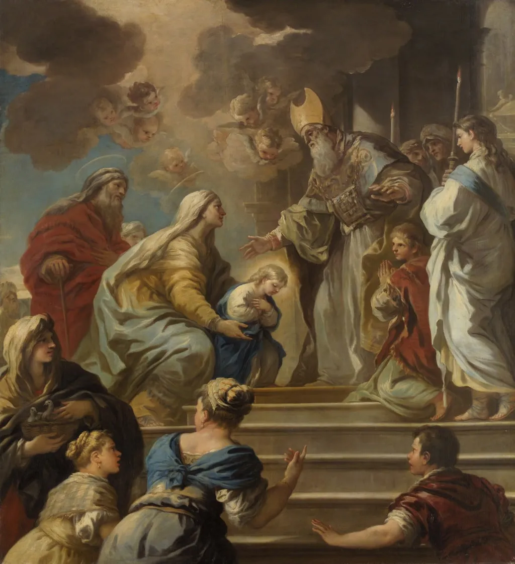 Tempelgang Mariae, by Luca Giordano, unspecified, 1698