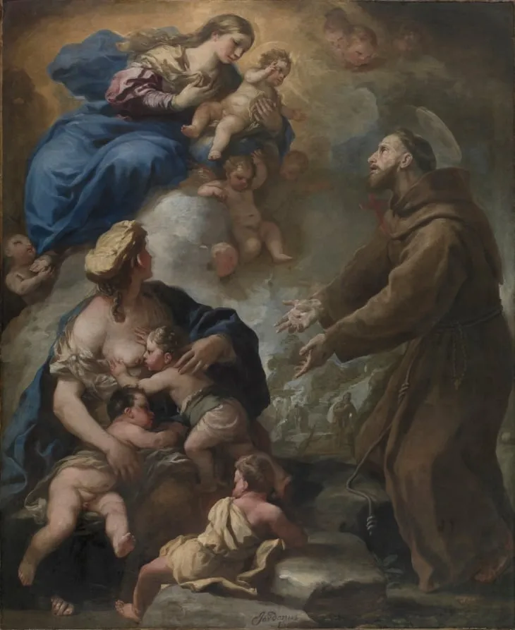 The Virgin and Child Appearing to Saint Francis of Assisi, by Luca Giordano, unspecified, 1684