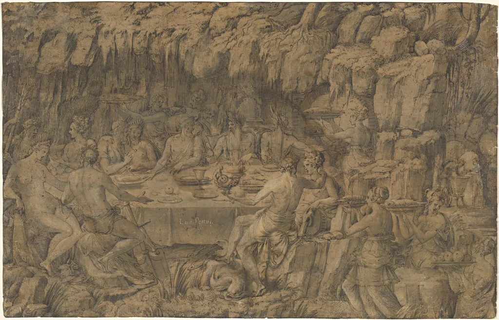 The Banquet of Acheloüs, by Luca Penni, ink, 1545