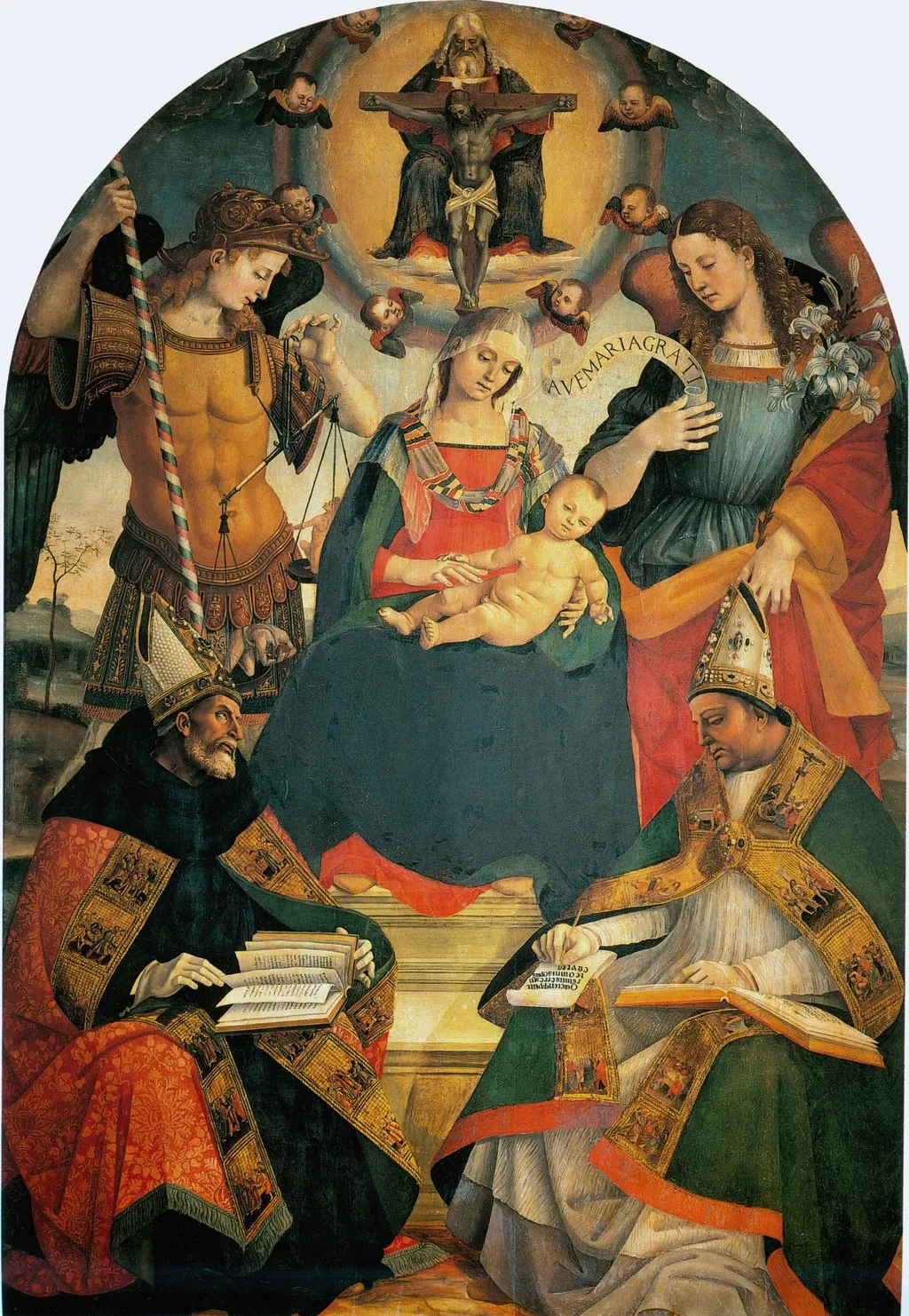 Trinity, the Virgin, and Two Saints, by Luca Signorelli, tempera, 1510