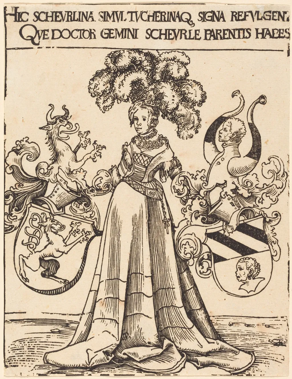 Bookplate of Scheurl and Tucher, by Lucas Cranach the Elder, ink, 1512