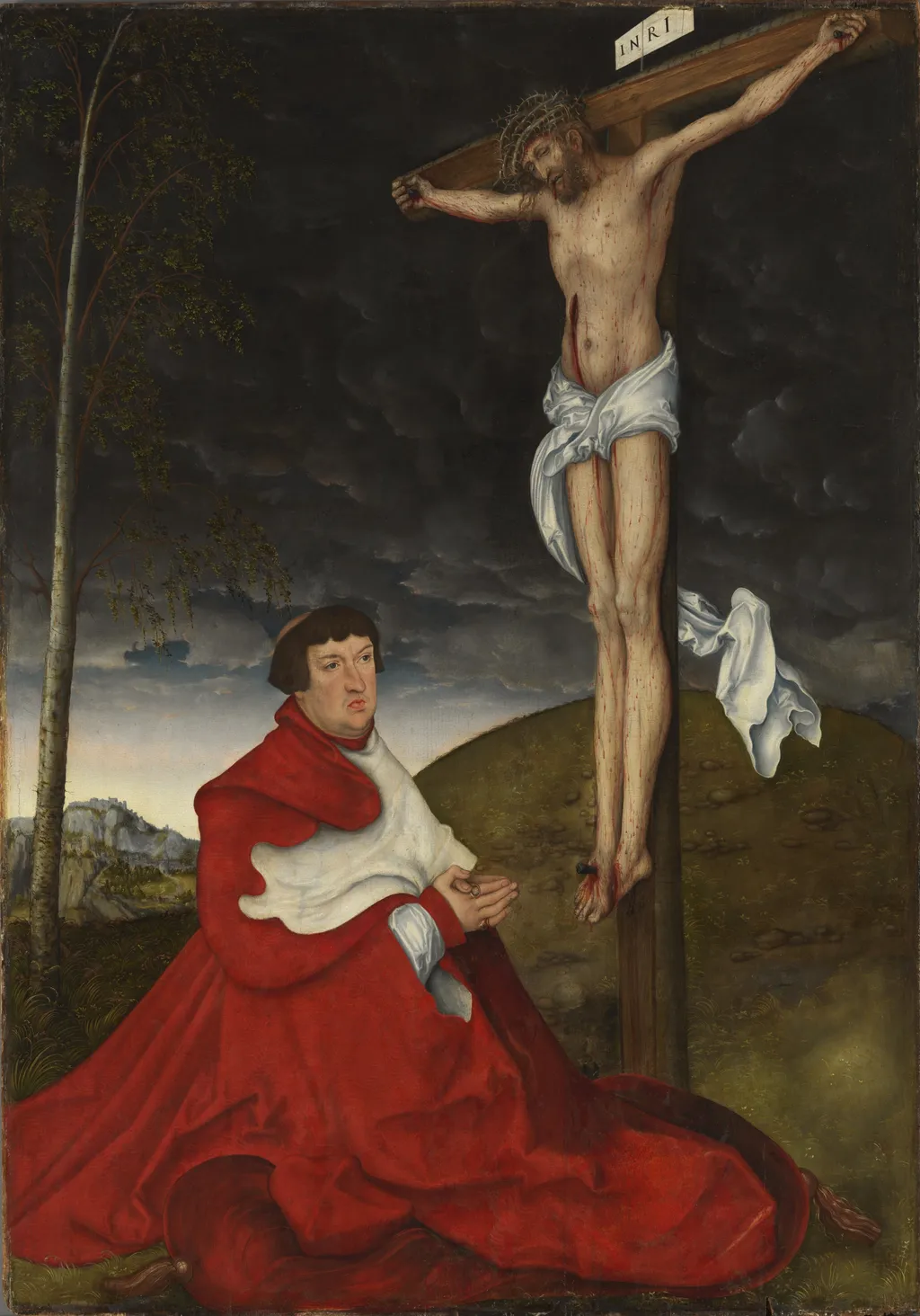 Cardinal Albrecht of Brandenburg in front of the Crucified Christ, by Lucas Cranach the Elder, oil, 1520