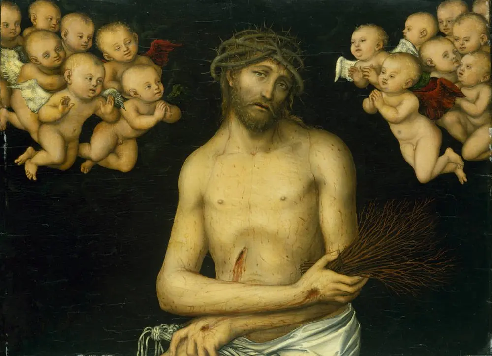 Christ as the Man of Sorrows flanked by angels, by Lucas Cranach the Elder