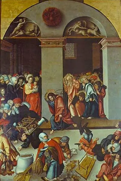 Expulsion of the money changers from the temple, by Lucas Cranach the Elder