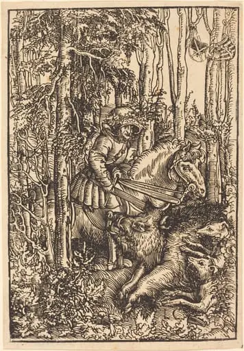 Hunter on Horseback Hunting a Wild Boar, by Lucas Cranach the Elder