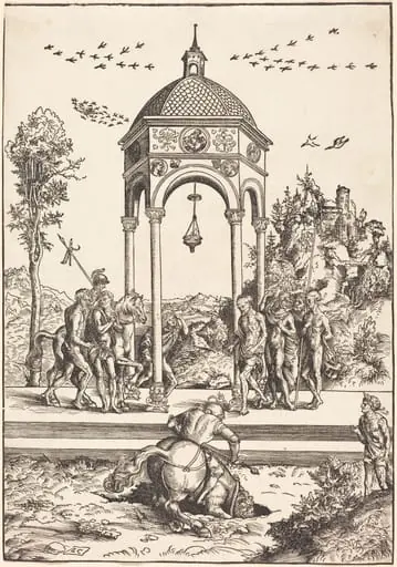 Marcus Curtius Plunging into the Chasm, by Lucas Cranach the Elder
