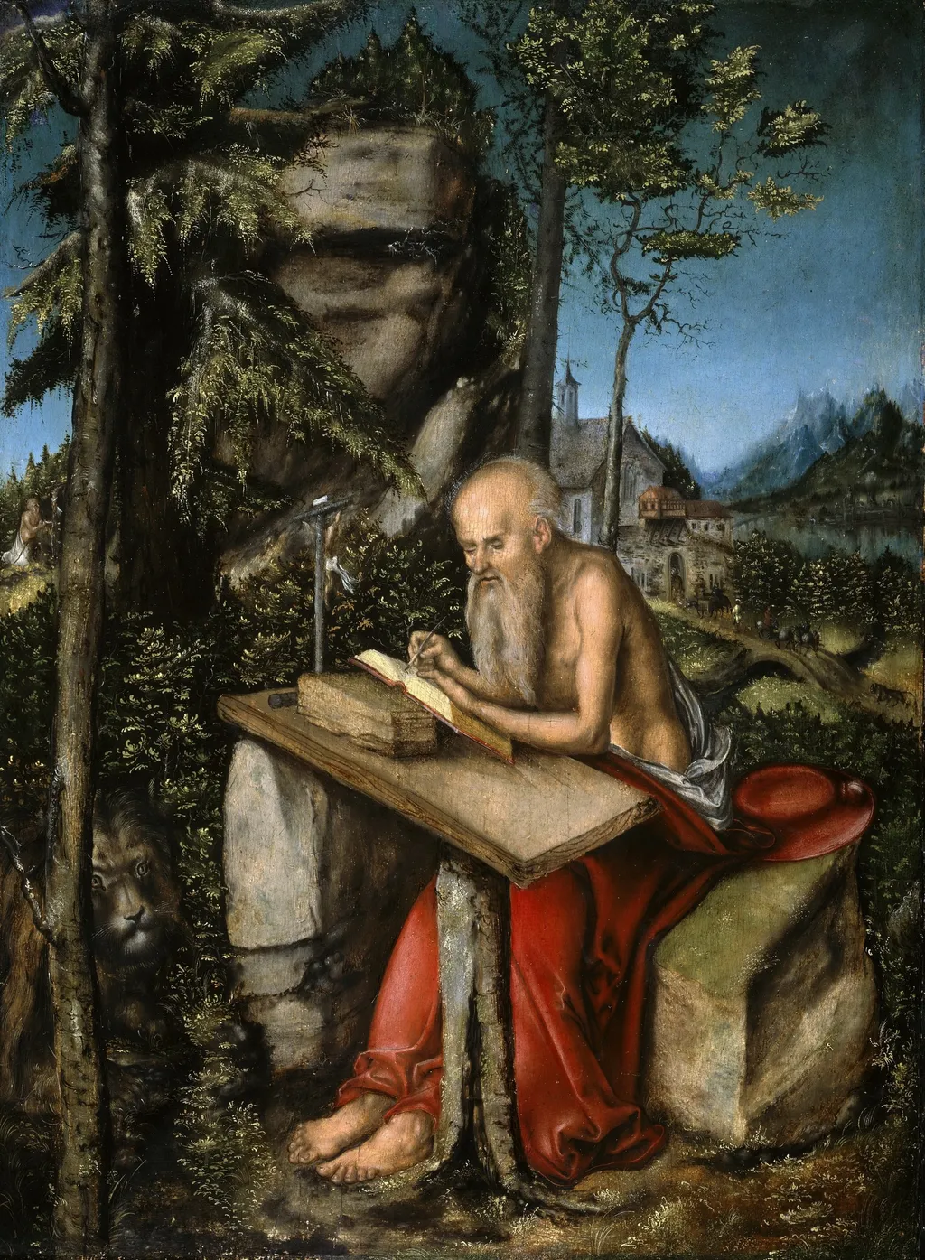 St. Jerome in Rocky Landscape, by Lucas Cranach the Elder, paint, 1515