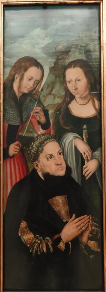 The Elector Frederic the Wise of Saxony (1463-1525) with the Saints Ursula (left) and Genevieve (right), by Lucas Cranach the Elder, 1510
