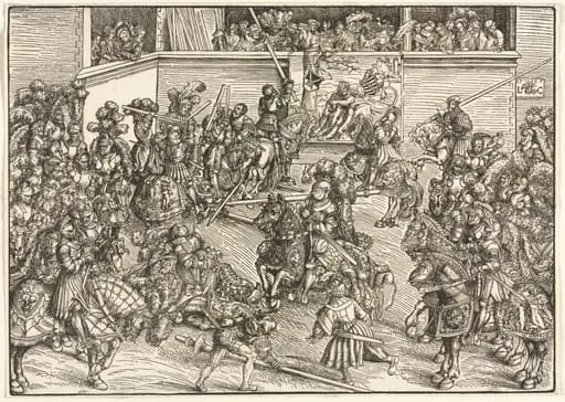 The Second Tournament with the Tapestry of Sampson and the Lion, by Lucas Cranach the Elder
