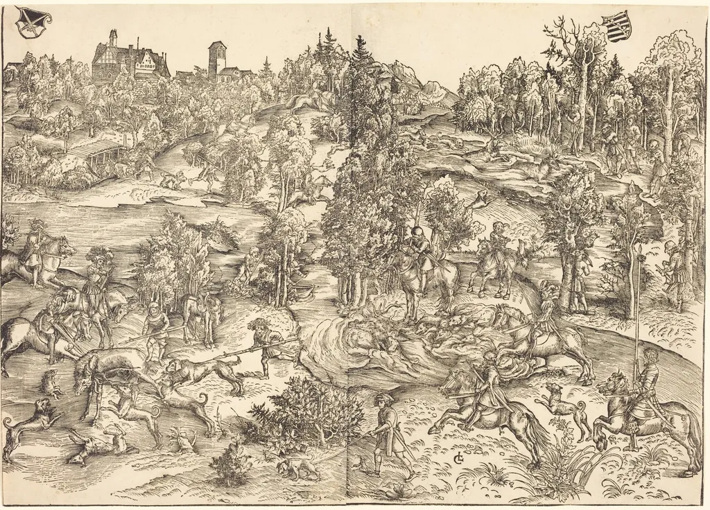 The Stag Hunt, by Lucas Cranach the Elder, ink, 1512