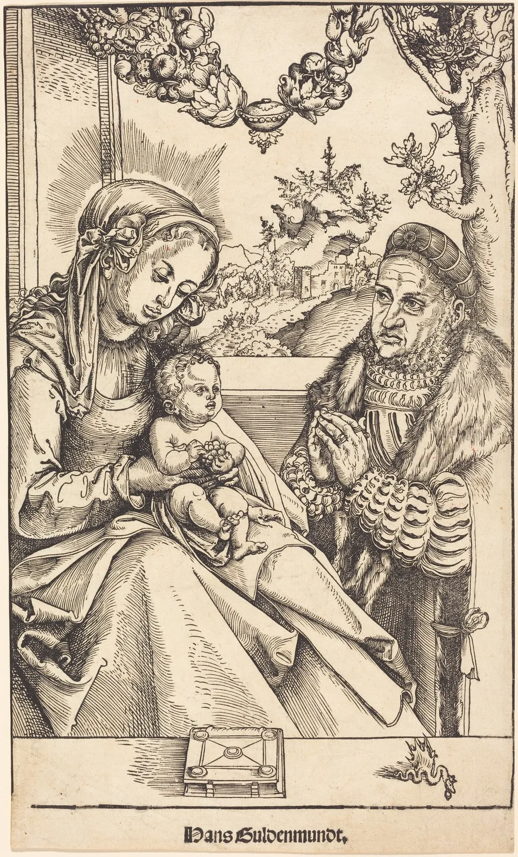 The Virgin and Child Adored by Frederic the Wise of Saxony, by Lucas Cranach the Elder, ink, 1512