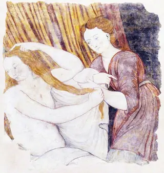 Psyche at Her Toilet (after Michiel Coxie the Elder) (from Hill Hall, Essex), by Lucas de Heere, 1575