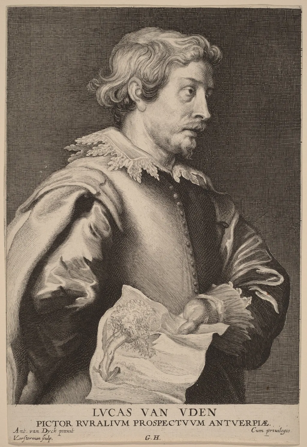 Lucas van Uden, by Lucas Emil Vorsterman, ink, 1634