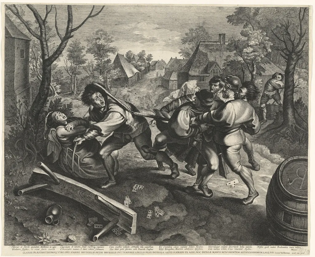 Peasants Fighting over a Game of Cards, by Lucas Emil Vorsterman, ink, 1620