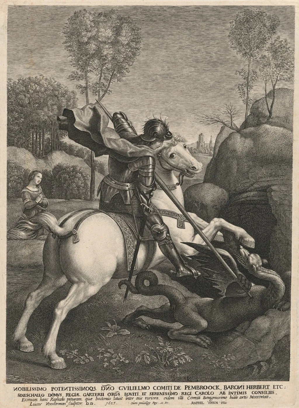 Saint George and the Dragon, by Lucas Emil Vorsterman, ink, 1627