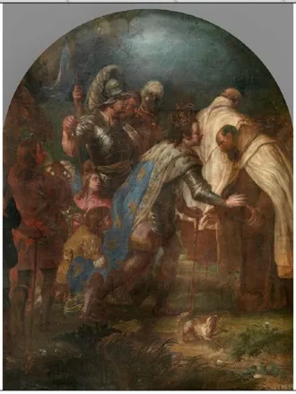 Saint Louis IX, King of France, Receives Pierre de Corbie, by Lucas Franchoys the Younger, oil, 1650