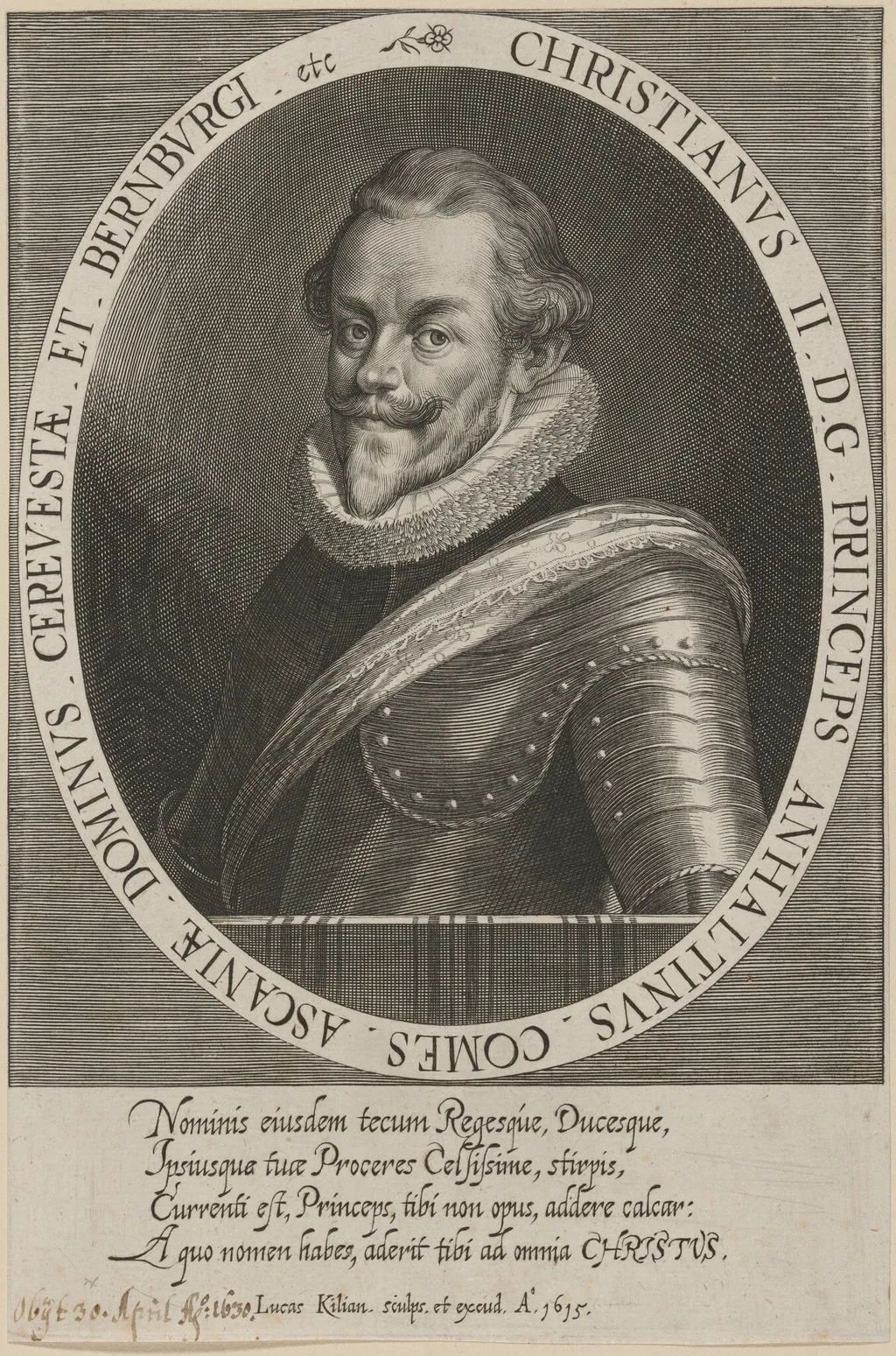 Christian II, by Lucas Kilian, ink, 1615