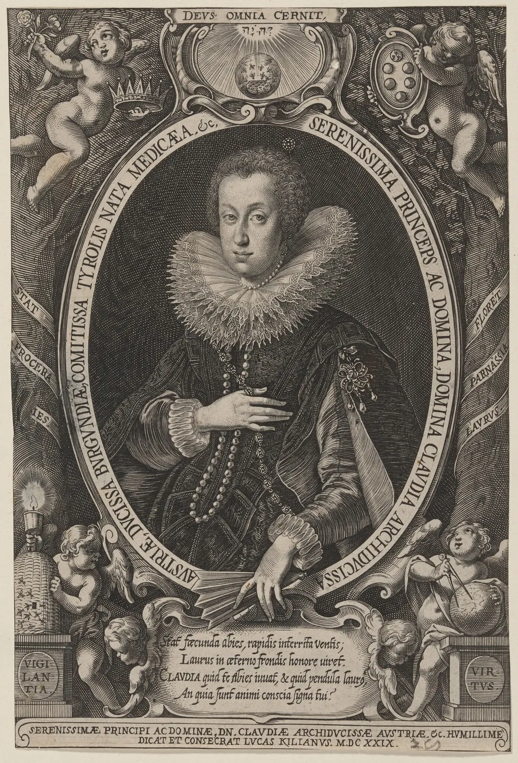Claudia de Medici, Wife of Leopold of Austrian Tyrol, by Lucas Kilian, ink, 1629
