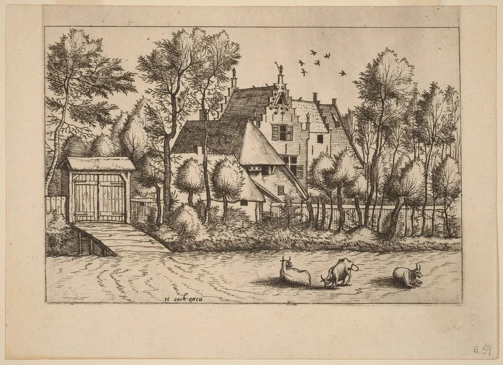 Country House with a Ditch, by Lucas van Doetechum, ink, 1560