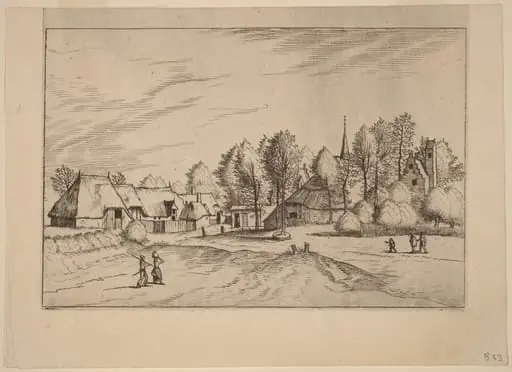 Country Village with Church Tower, by Lucas van Doetechum