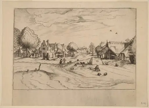 Country Village with Sheep and Sitting Shepherd, by Lucas van Doetechum