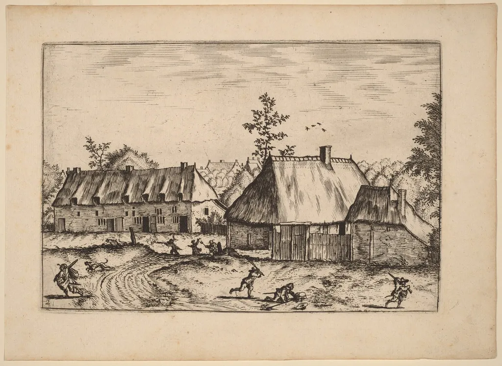 Farm and Row of Houses, by Lucas van Doetechum, ink